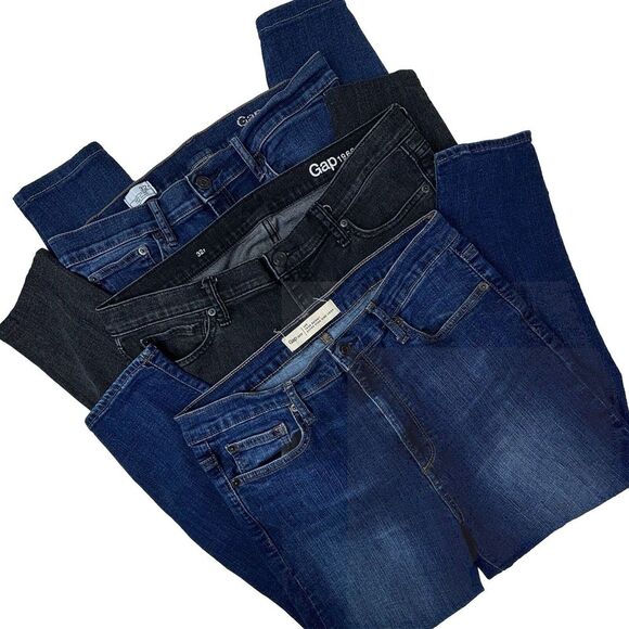3 GAP Womens 32 Jeans Revolution Black Blue Medium Wash Stretch Denim‎ LOT EUC - Picture 1 of 16
